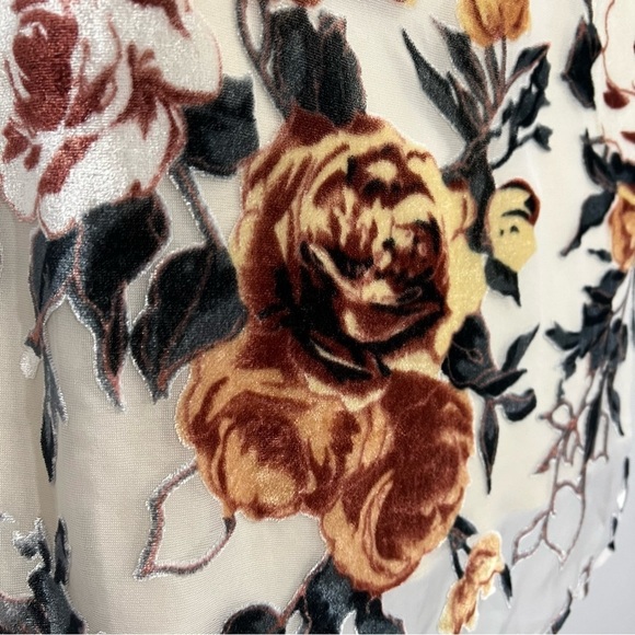 Vintage tan silky blend velvet burnout mini floral damask slip dress boho chic - Picture 3 of 7